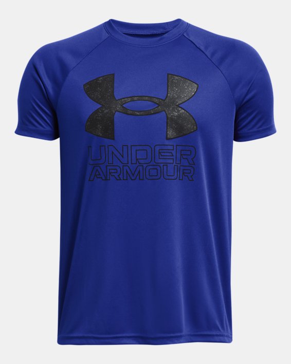 เสื้อแขนสั้น UA Tech™ Hybrid Print Fill สำหรับเด็กผู้ชาย in Blue image number 0